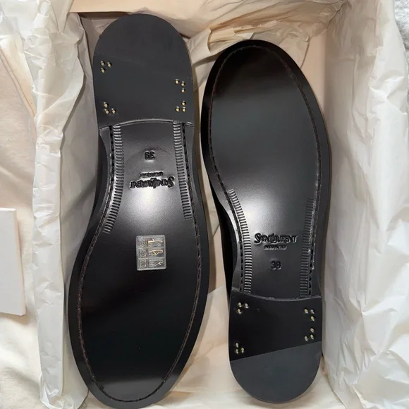 NWT SAINT LAURENT Black Leather Loafers - Picture 3 of 7